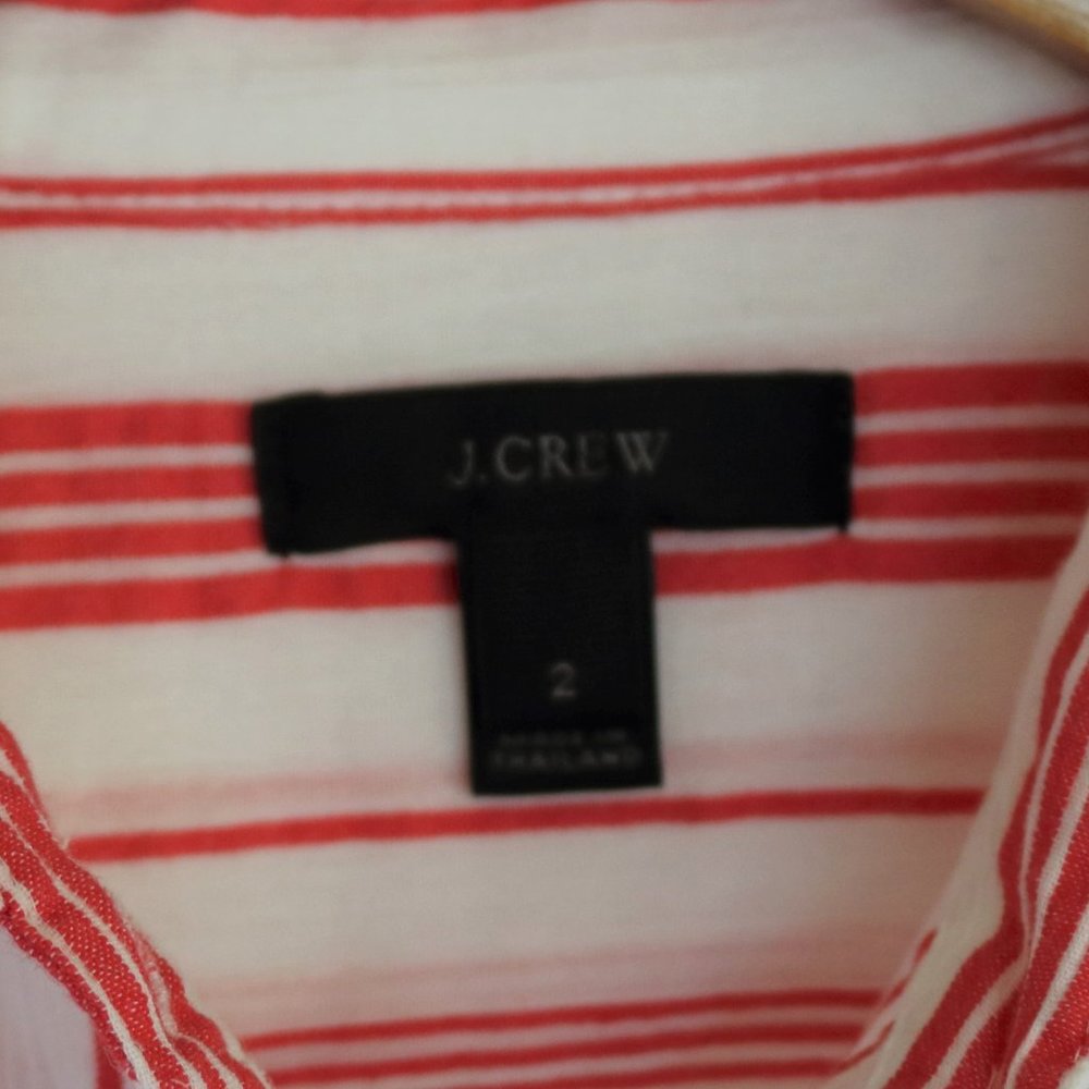 J.Crew Red Striped Crinkled Gauze Popover Shirt - Picture 3 of 3